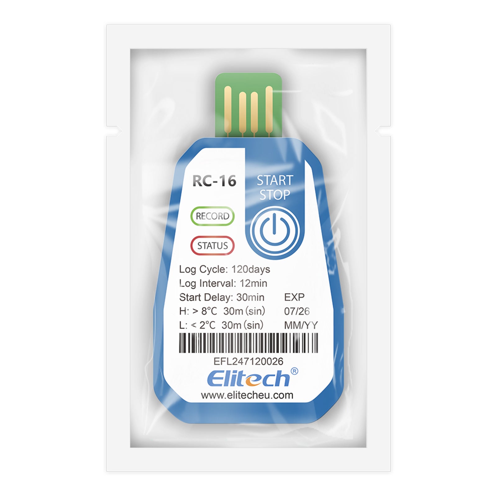 Elitech RC-17 Enregistreur de température jetable à usage unique Enregistreur de données Rapport USB PDF Indicateur bicolore