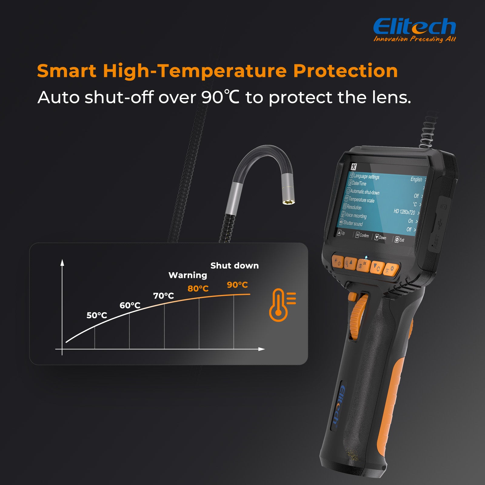 Elitech ELS-240 Articulating Borescope Inspection Camera, Two-Way 180° Steering Endoscope with 4.3
