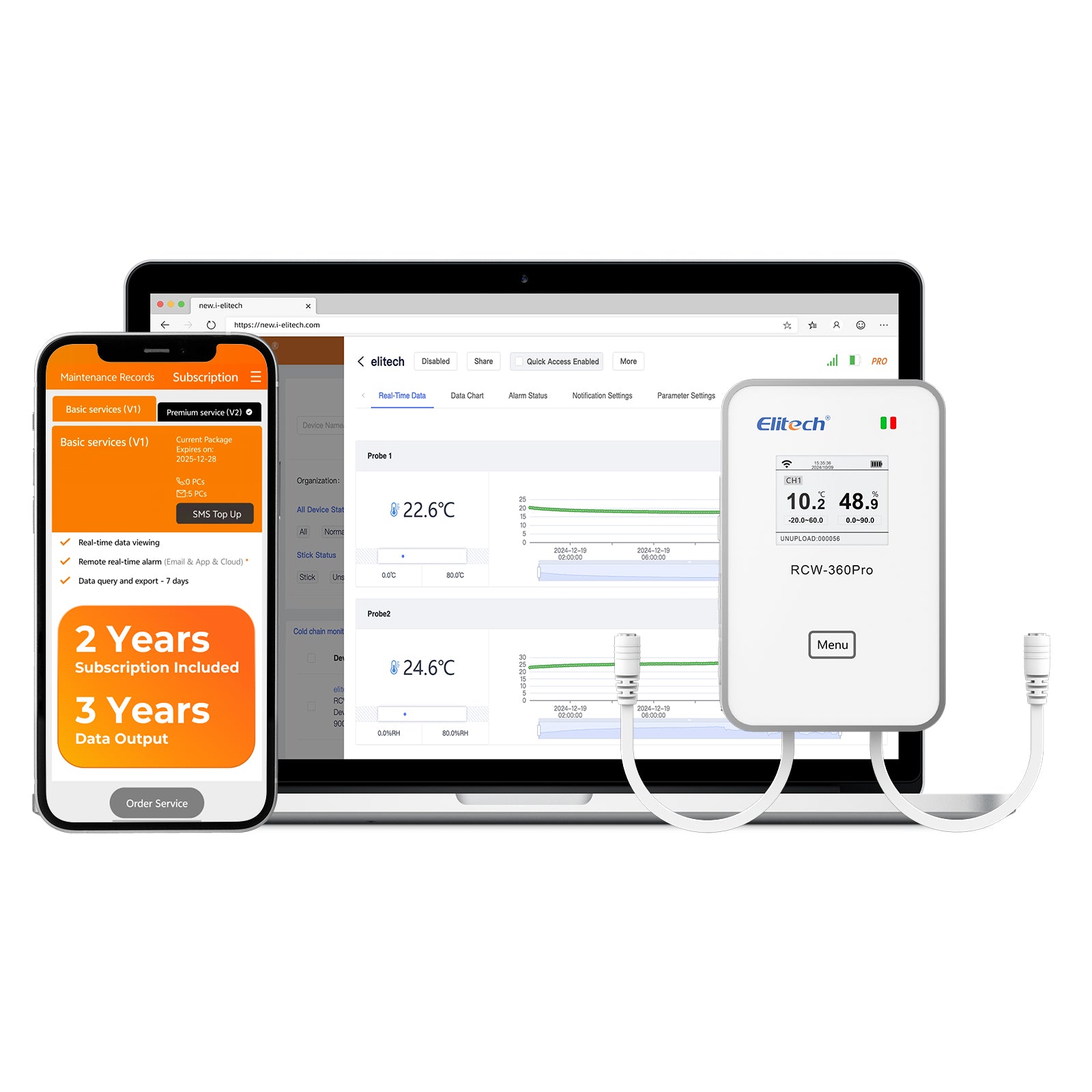 Enregistreur de données d'humidité de température Elitech RCW-360 Plus 4G avec alarme d'application SMS par e-mail de sonde externe