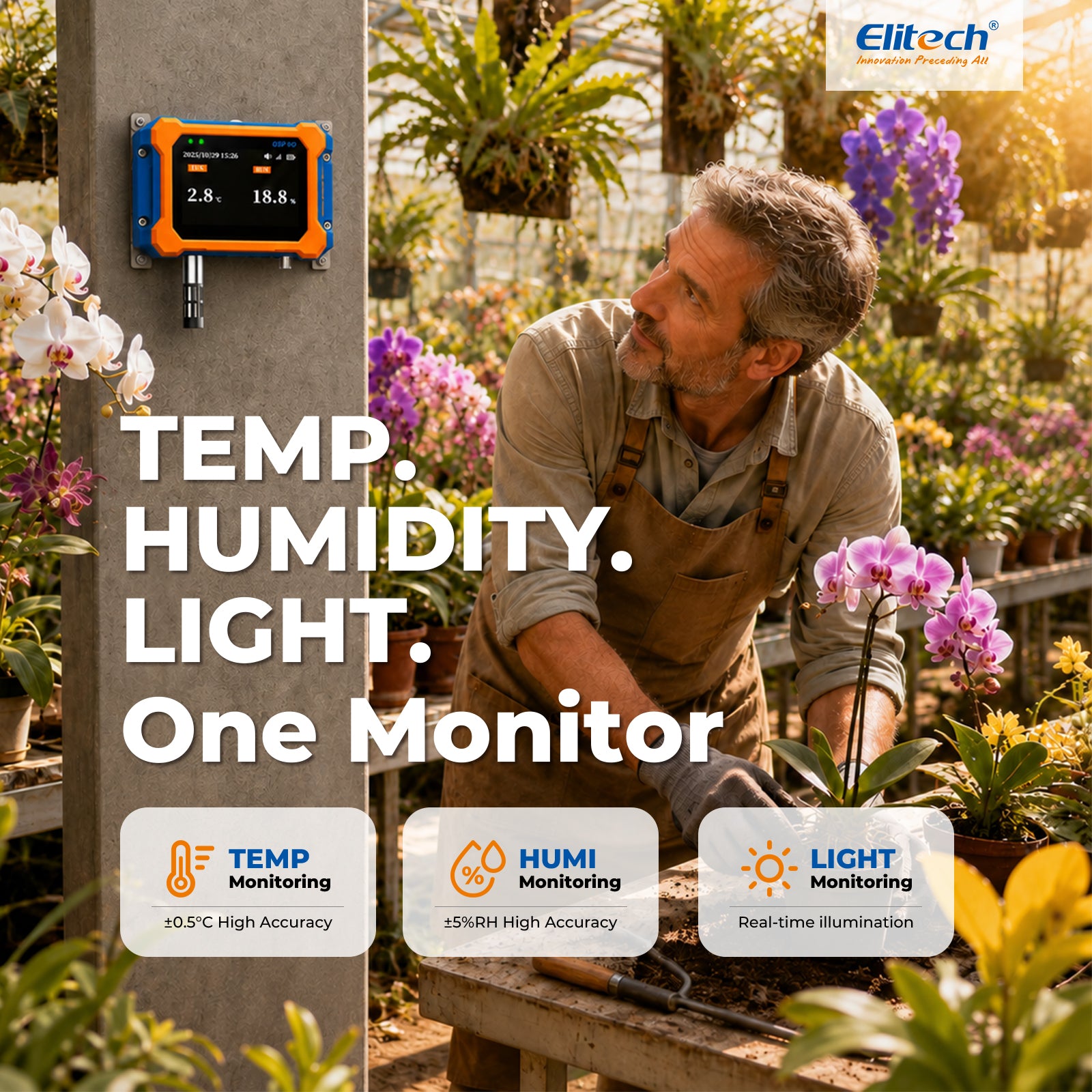Elitech GSP-9G 4G Cellular Temperature Humidity Monitor, No WiFi Required, Power Failure Alarm, ±0.9°F Accuracy, IP65 Waterproof, 4.1