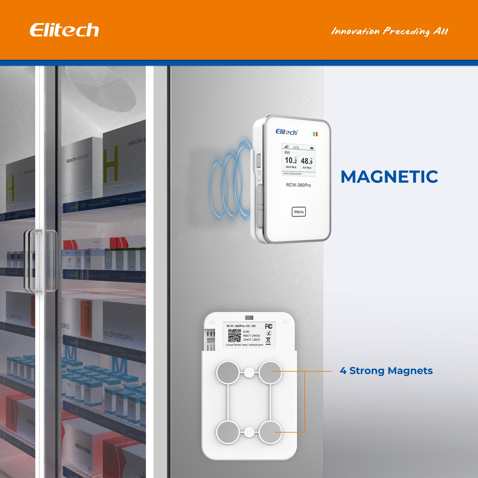 Enregistreur de données d'humidité de température Elitech RCW-360 Plus 4G avec alarme d'application SMS par e-mail de sonde externe