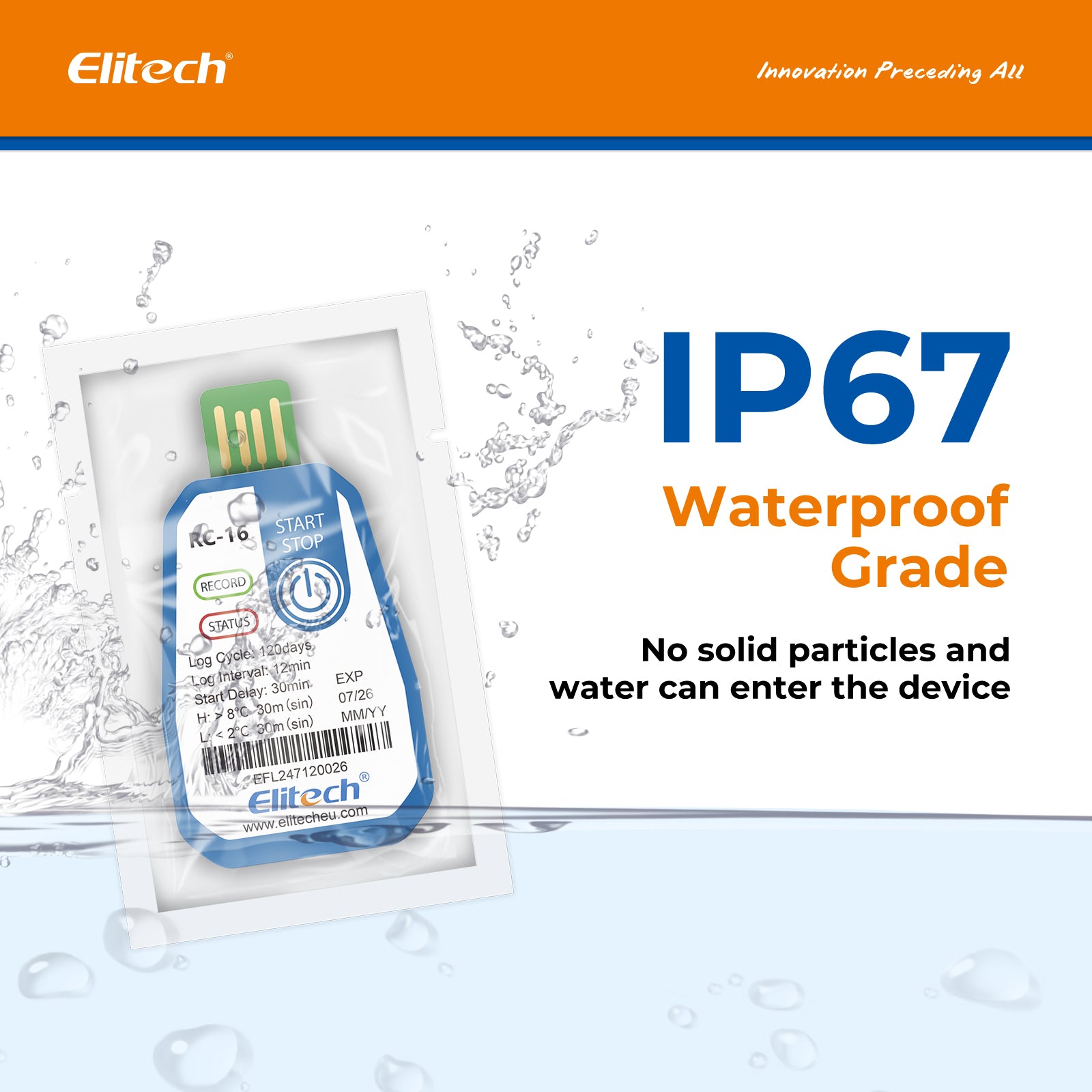 Elitech RC-17 Enregistreur de température jetable à usage unique Enregistreur de données Rapport USB PDF Indicateur bicolore