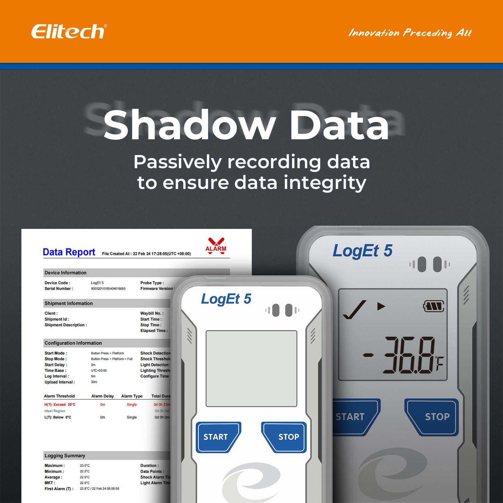 Elitech USB Digital Temperature Humidity Data Logger with Shadow Data Reusable Recorder 32000 Points , Auto PDF/ CSV Report, for Windows/MacOS, Refrigerator Thermometer LogEt5TH