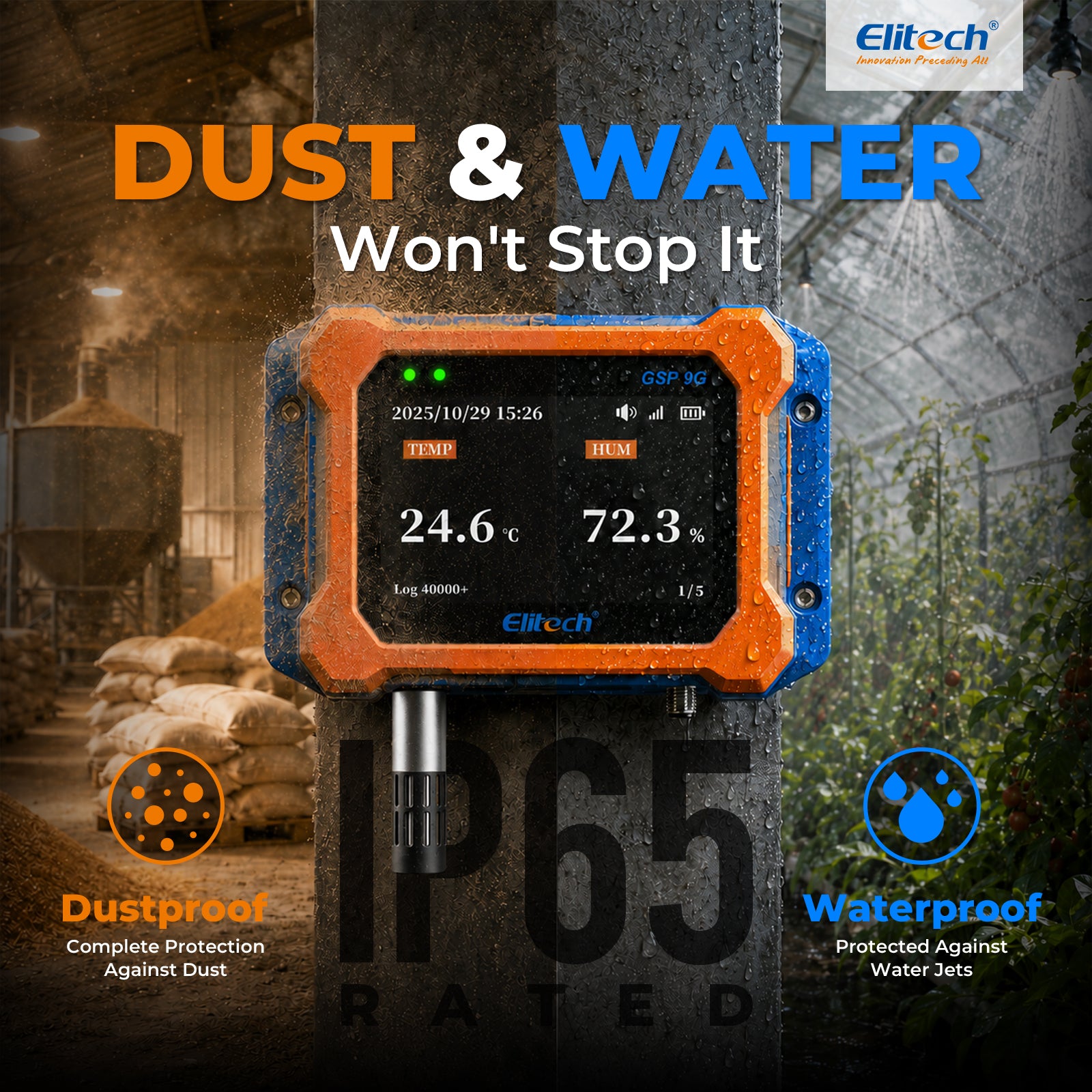 Elitech GSP-9G 4G Cellular Temperature Humidity Monitor, No WiFi Required, Power Failure Alarm, ±0.9°F Accuracy, IP65 Waterproof, 4.1