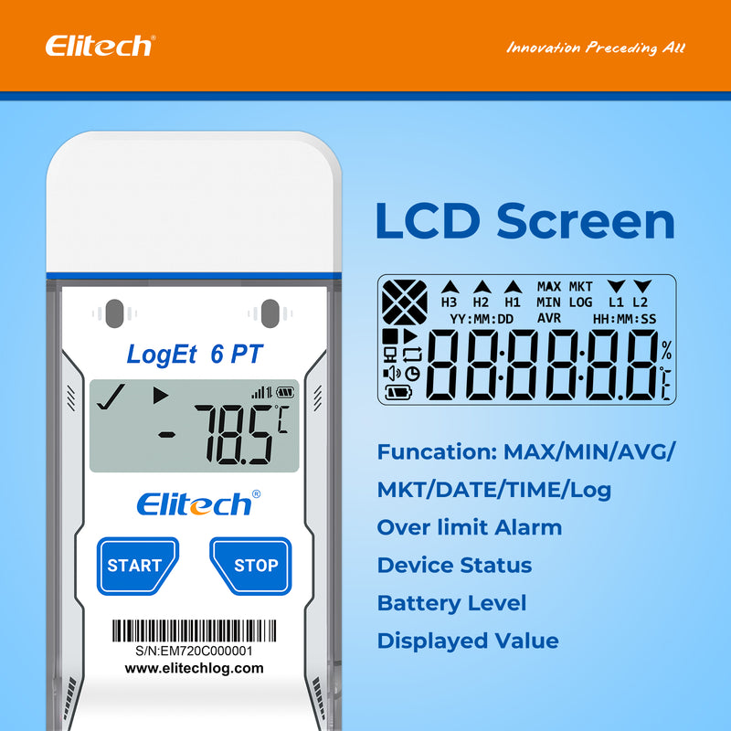 Elitech Dry Ice Single-use USB Temperature Data Logger -85℃~50℃, 30 Days(Logging interval 5 min), 16000 Points, Shadow Data, PDF Report, LogEt 6 PT