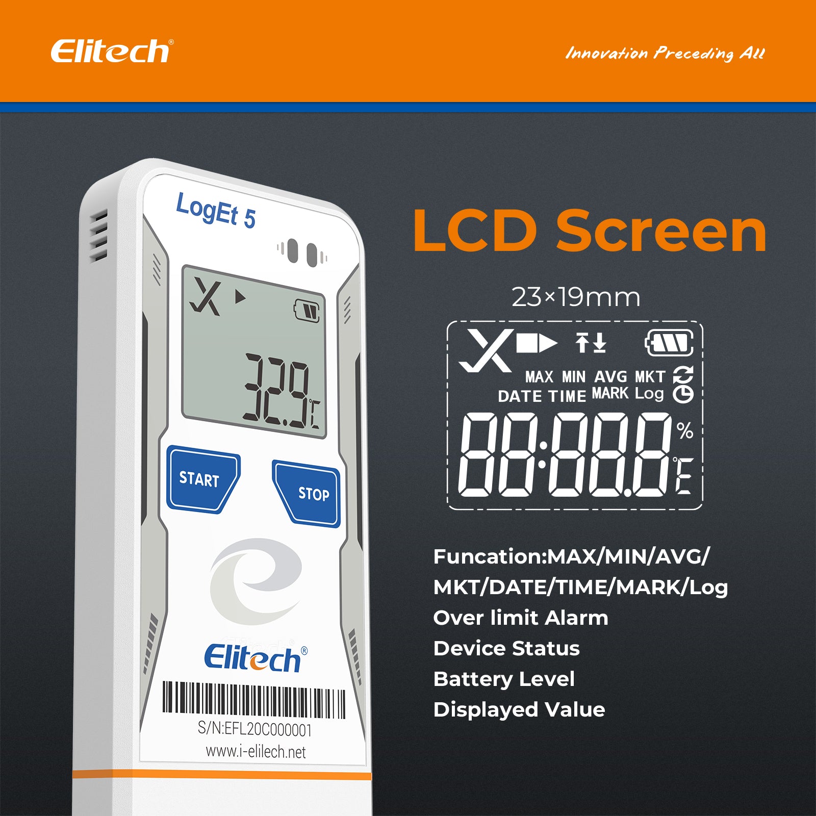 Elitech USB Digital Temperature Data Logger with External Probe Reusable Recorder with Shadow Data 32000 Points , Auto PDF/ CSV Report, for Windows/MacOS, Refrigerator Thermometer LogEt5TE