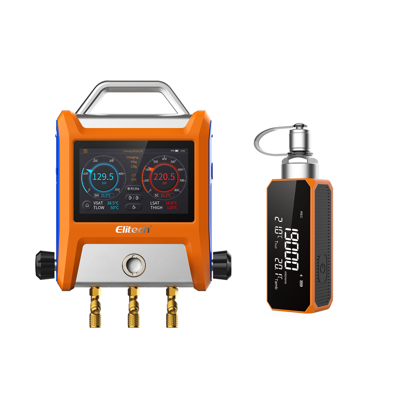 EMG-20V Intelligent HVAC Digital Manifold+VGW-Mini Vacuum Microns Digital Microns Gauge HVAC Refrigerant Vacuum Tester 1/4"