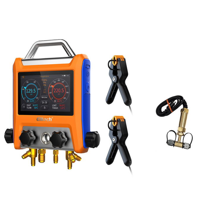 Elitech EMG-40V Intelligent HVAC Digital Manifold Gauge 4-Way Valve with Micron Gauge Transmitter