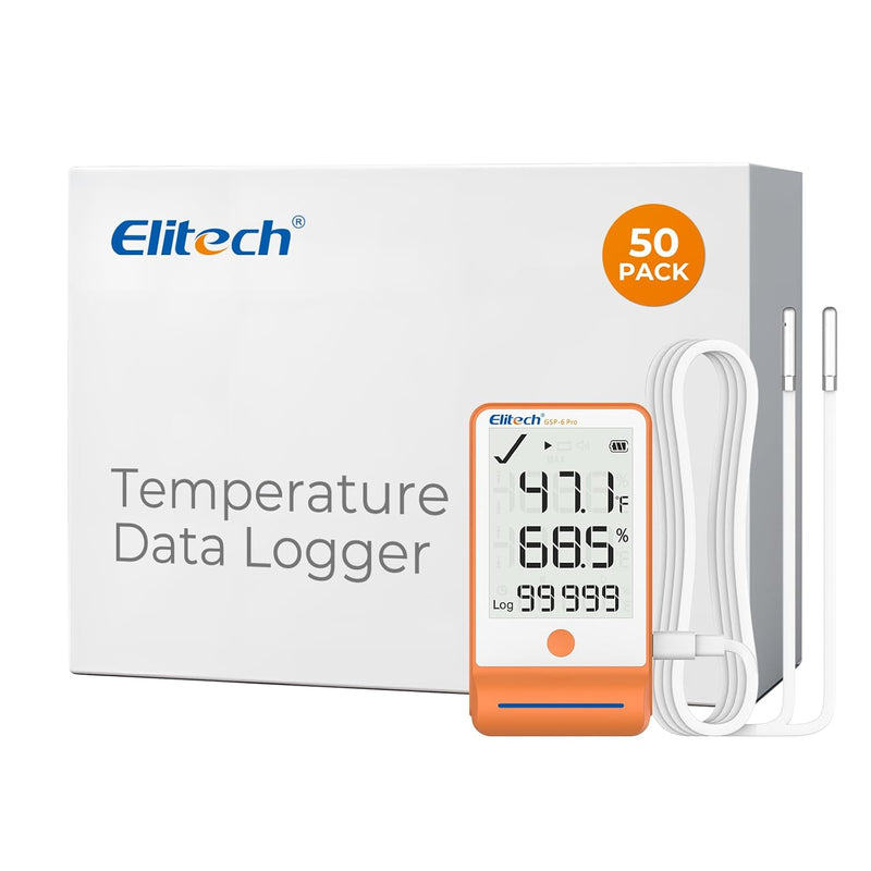 Elitech GSP-6 Bluetooth Data Logger Temperature Humidity for Refrigerator with Shadow Data 100000 Points Export PDF/CSV Report, Pharmacy Vaccine DDL Certificate, MAX MIN with Dual Probe,GSP-6Pro-TE/THE