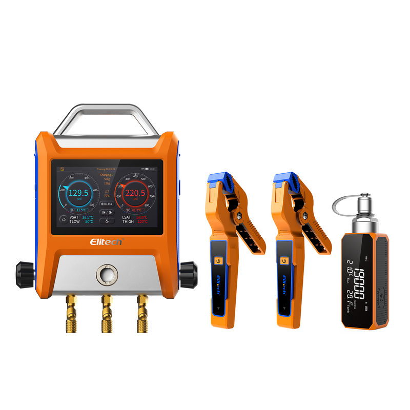 EMG-20V Intelligent HVAC Digital Manifold+VGW-Mini Vacuum Microns Digital Microns Gauge HVAC Refrigerant Vacuum Tester 1/4"