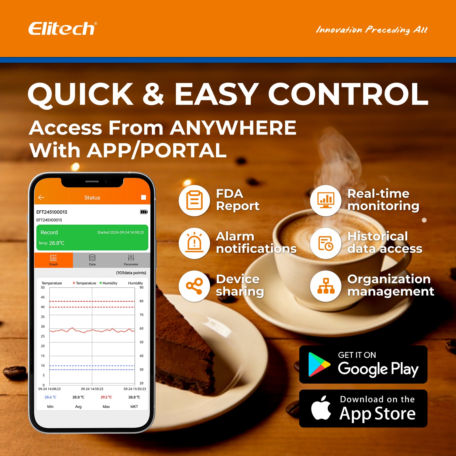Enregistreur de données d'humidité de température Elitech RCW-360 Plus 4G avec alarme d'application SMS par e-mail de sonde externe