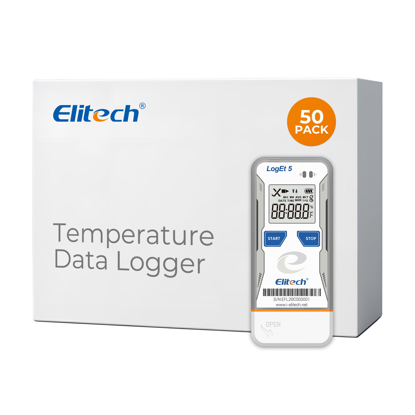 Elitech USB Digital Data Logger with Temperature Humidity External Probe Reusable Recorder with Shadow Data 32000 Points, Auto PDF/CSV Report, for Windows/MacOS, Refrigerator Thermometer LogEt5THE