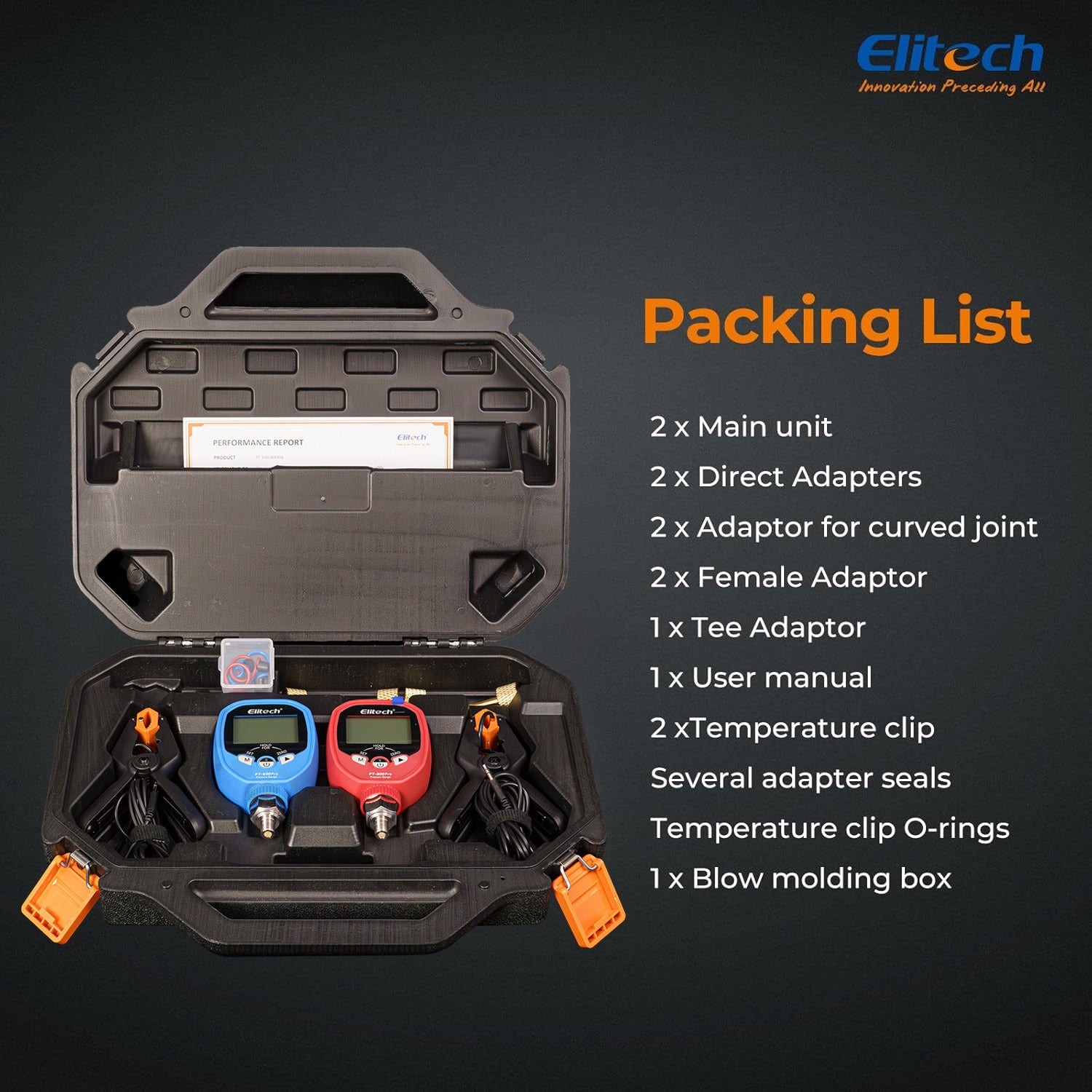 Elitech PT-500&PT-800 Pro Wireless HVAC Digital Manifold Gauge Set with Removable Temperature Clip
