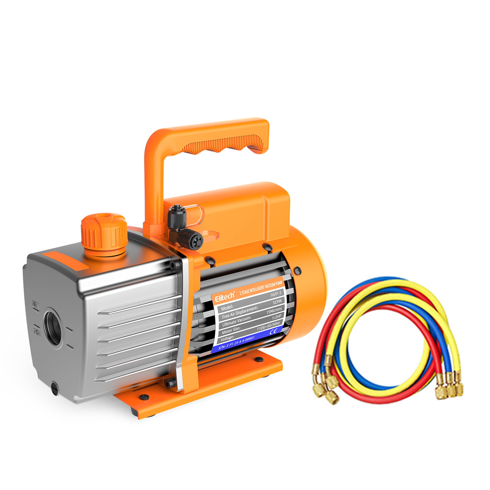 Elitech NVP-3 HVAC Vacuum Pump 3CFM 1.5L/S 1/4HP Single Stage Rotary Vane Air Vacuum Pump for HVAC and Refrigeration Systems,  Durable and Easy to Maintain