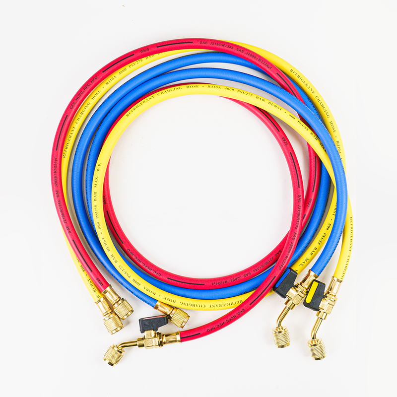 Elitech 1/4" Ball Valve Refrigerant Charging Hoses, 60", 800 PSI, for R134A R410A R22 R12 Refrigerant Systems