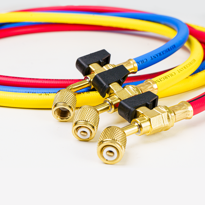 Elitech 1/4" Ball Valve Refrigerant Charging Hoses, 60", 800 PSI, for R134A R410A R22 R12 Refrigerant Systems