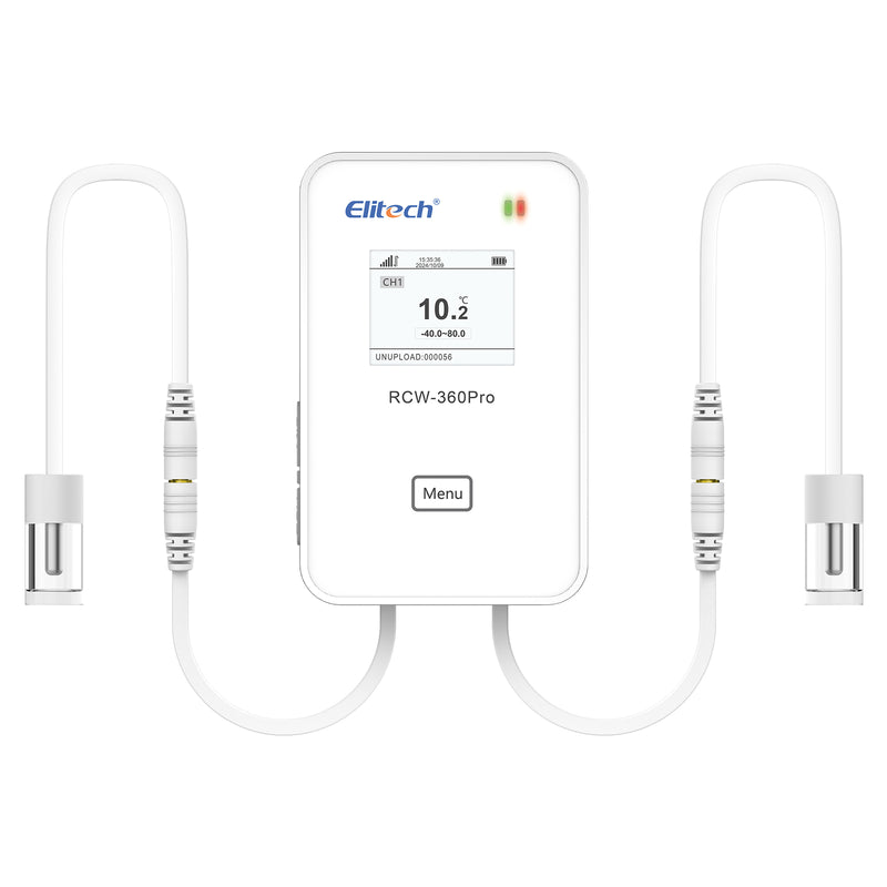 Elitech 4G or WiFi Real-Time Temperature Humidity CO2 Digital Data Logger, Diverse Replaceable Probes, 100000 Points, Cloud Data Storage, SMS/Email/APP/Web Alarm,Dual External Expansion Channel,RCW-360Pro-DC