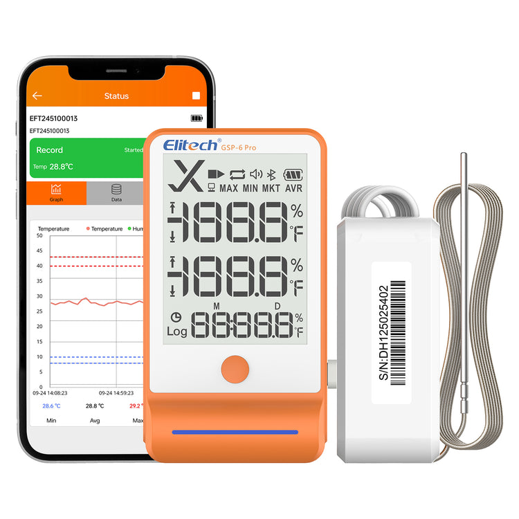 Elitech 100,000Points Digital Ultra-low Temperature Data Logger(-200~150°C), Medical Pharmacy Vaccine DDL Calibration Certificate to Audit, Bluetooth Thermometer MAX MIN Refrigerator Fridge, GSP-6Pro-TLE