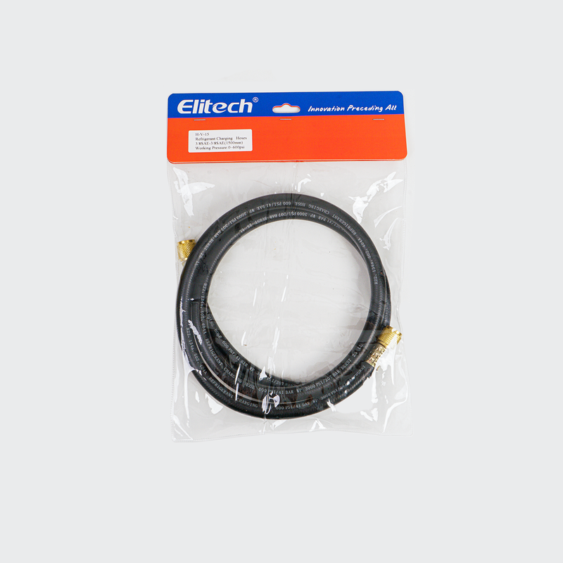 Elitech Hvac Vacuum Hose,Fittings 3/8" x 3/8",Heavy Duty Charging Vacuum Hose,Working Pressure: 600 (Psi),Burst Pressure: 3000 (Psi), 5 Ft, Black, For R134A, R404A, R22 and Common Refrigerants