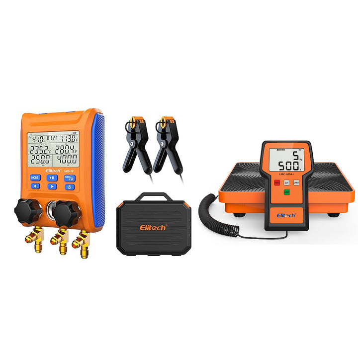 Elitech LMG-10 HVAC Digital Manifold Gauge 2 Valves with Thermometer Clamps