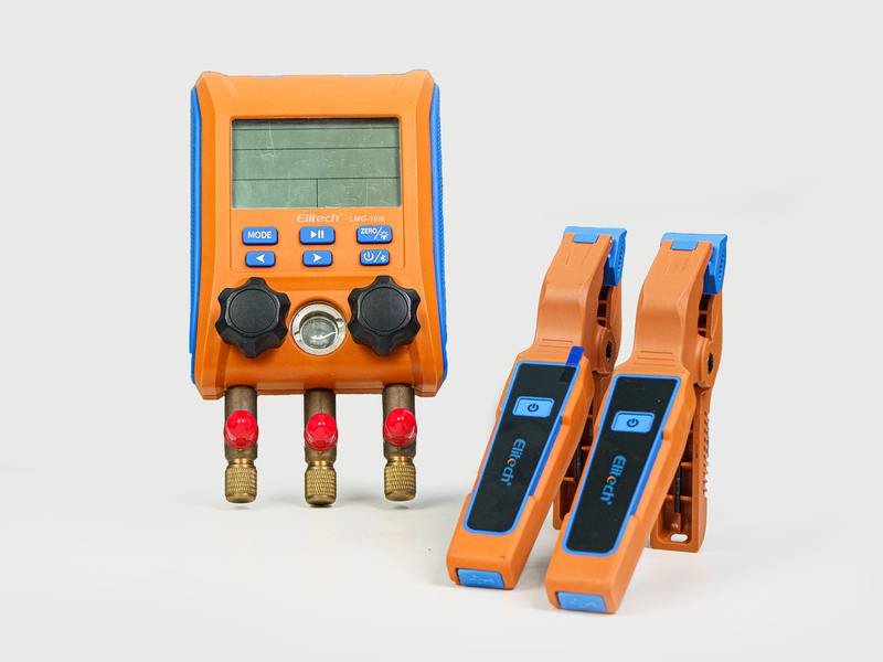 Elitech Digital Manifold Gauge 2-way Valve AC Gauges App Control with Thermometer Clamps for HVAC Systems, LMG-10W