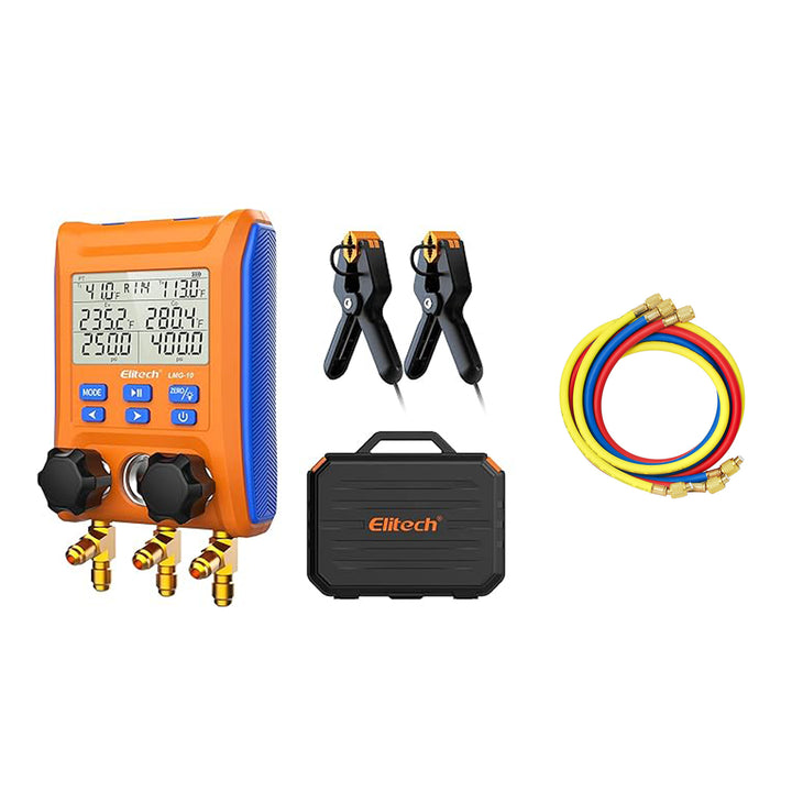 Elitech LMG-10 HVAC Digital Manifold Gauge 2 Valves with Thermometer Clamps