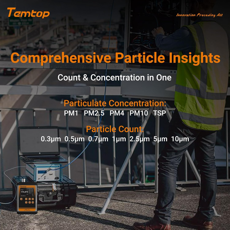 Temtop PMD 371 Aerosol Monitor Handheld Particle Counter Dust Monitor, Seven Outputs of Particle Numbers, Concentrations of Five Particles Types