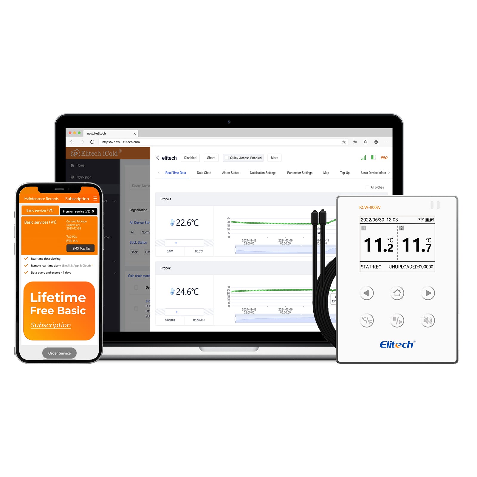 Elitech RCW-800WiFi Enregistreur de données de température et d'humidité en temps réel avec SMS Email APP Push Alert
