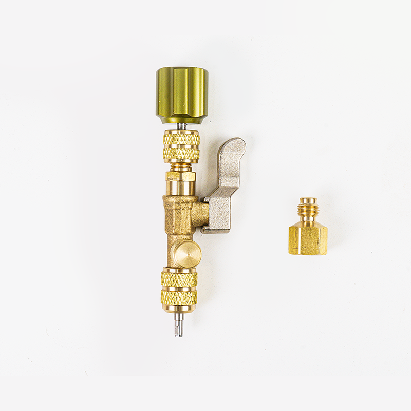 Elitech Valve Core Removal Installer Tool for HVAC VCRT-1, AC Schrader Valve Tool with Dual Size SAE 1/4 and 5/16 Port Brass Adapter Compatible with R22 R12 R410 R32 R404 R407 with Valve Cores and Removal Tool