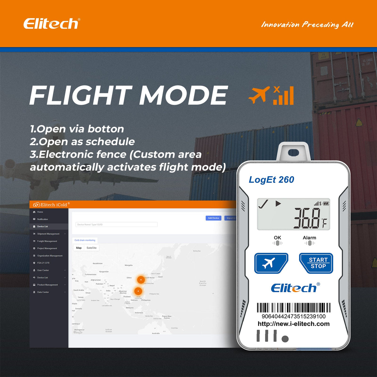 Elitech 4G GPS Reusable Real - time Temperature Humidity Data Logger Light/Shock/Location, Built - in SIM Card, Shadow Data,Airplane mode,Cloud Data Storage,SMS/Email/APP/Web Alarm,100000 Points,Loget 260 - THE - Elitech Technology, Inc.