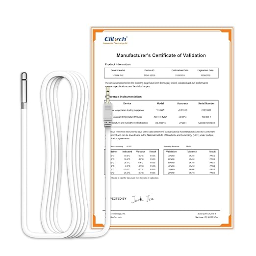Elitech External Temperature and Humidity Probe, Temperature and Humidity Sensor Matches with RCW - 360Pro Device only, Monitor - 40~176℉( - 40~80℃), 0~100% RH, Audio Plug Connector, 16.4ft - Elitech Technology, Inc.