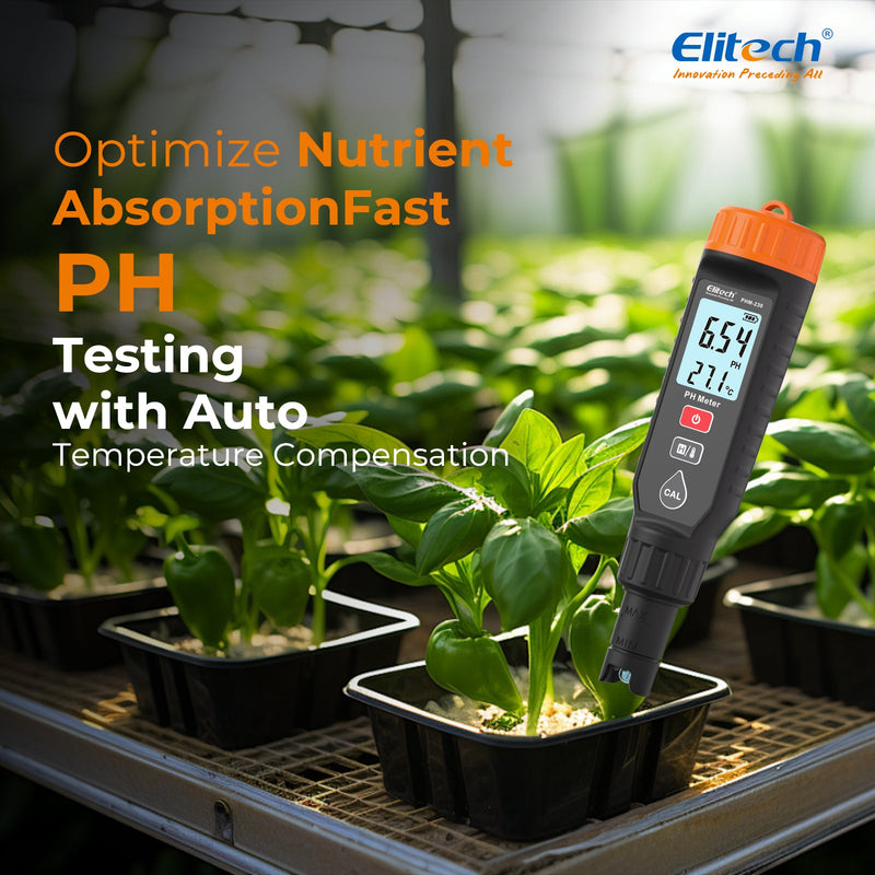 Elitech pH Pen Meter with Calibration Supplies,Reliable Digital Tester for pH, Temperature in Growing Solutions, Optimal Plant Health and Yield - Elitech Technology, Inc.