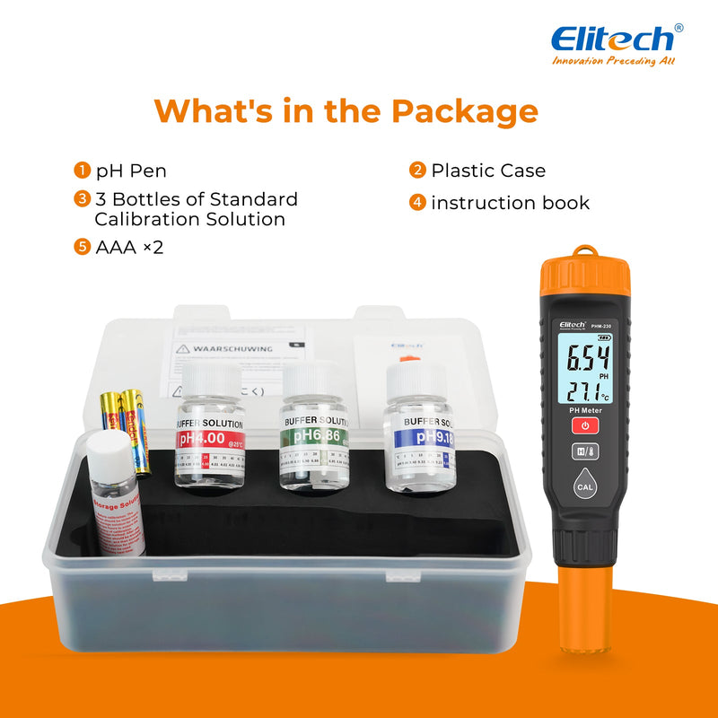 Elitech pH Pen Meter with Calibration Supplies,Reliable Digital Tester for pH, Temperature in Growing Solutions, Optimal Plant Health and Yield - Elitech Technology, Inc.