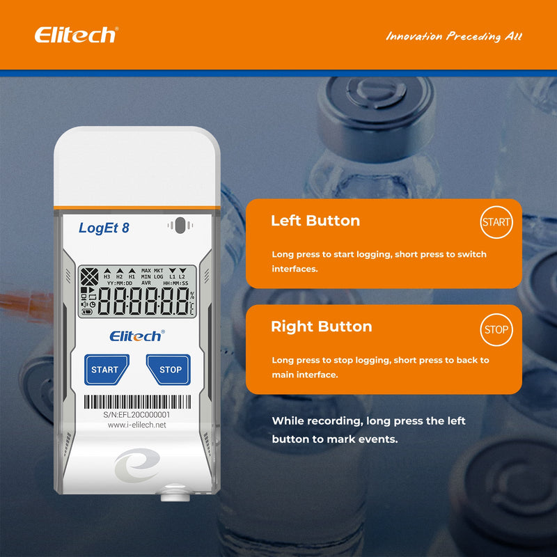 Elitech USB Temperature Data Logger Reusable Temperature Recorder Refrigerator Thermometer High Accuracy External Temperature Sensor, Auto PDF Report USB Port 32000 Points LogEt 8 PTE, - 85～150℃ - Elitech Technology, Inc.