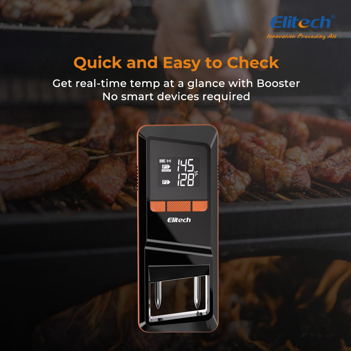 Elitech WMT - 20 Wireless Smart Meat Thermometer, Dual - Probe Bluetooth Grill Thermometer with LCD Display and ToGrill App, for Oven, BBQ, Kitchen, and Outdoor Cooking, - Elitech Technology, Inc.