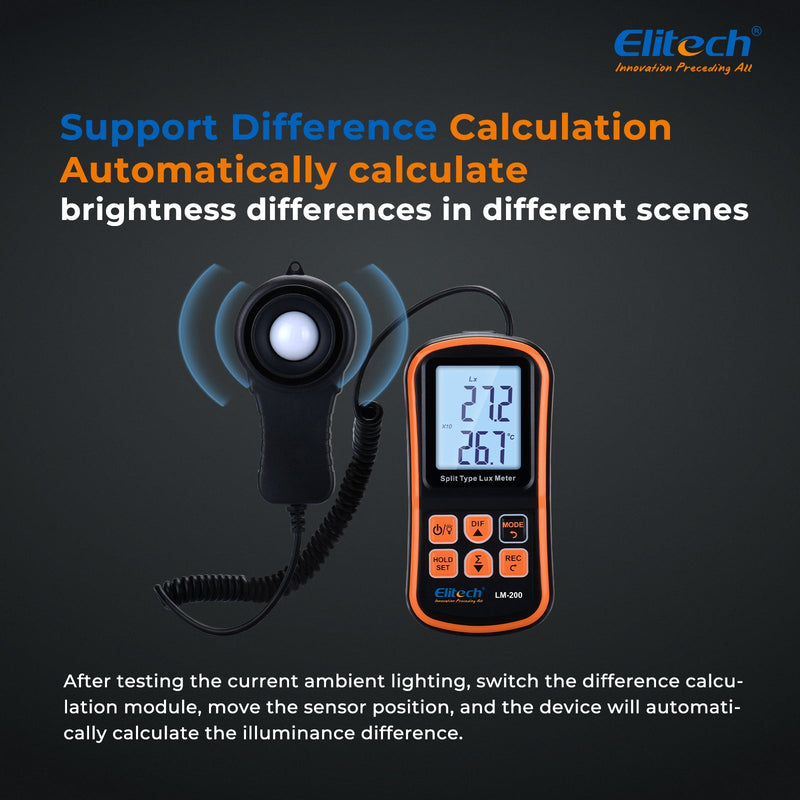 Light Meter Digital Illuminance Meter Handheld Ambient Temperature Measurer, Range up to 200,000 Lux，Ambient Temperature - Elitech Technology, Inc.