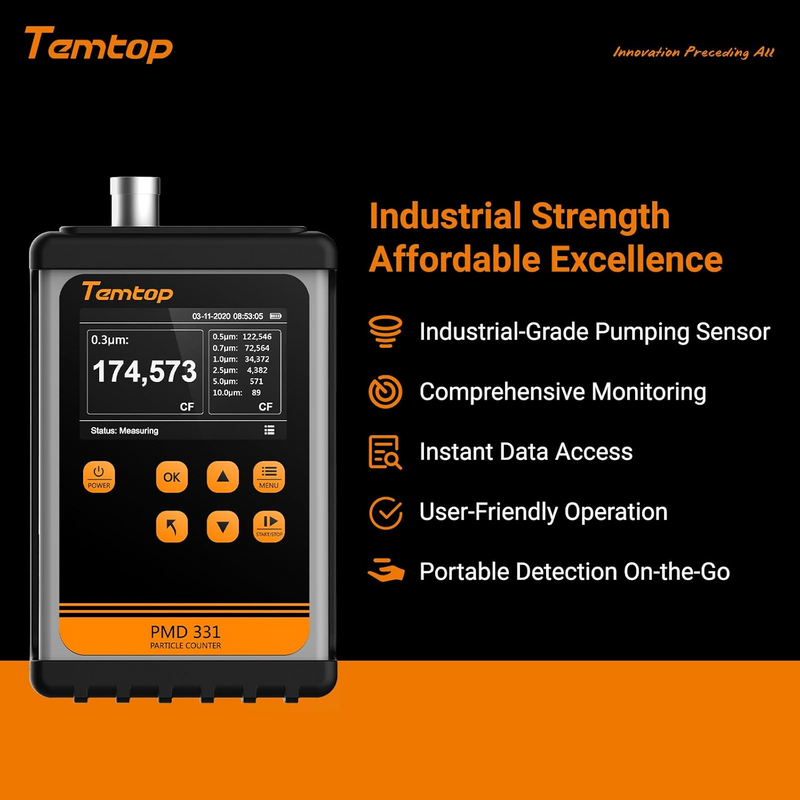 Temtop Innovative Handheld Particle Counter for Air Quality Measurement Conform to ISO Standard PMD 331