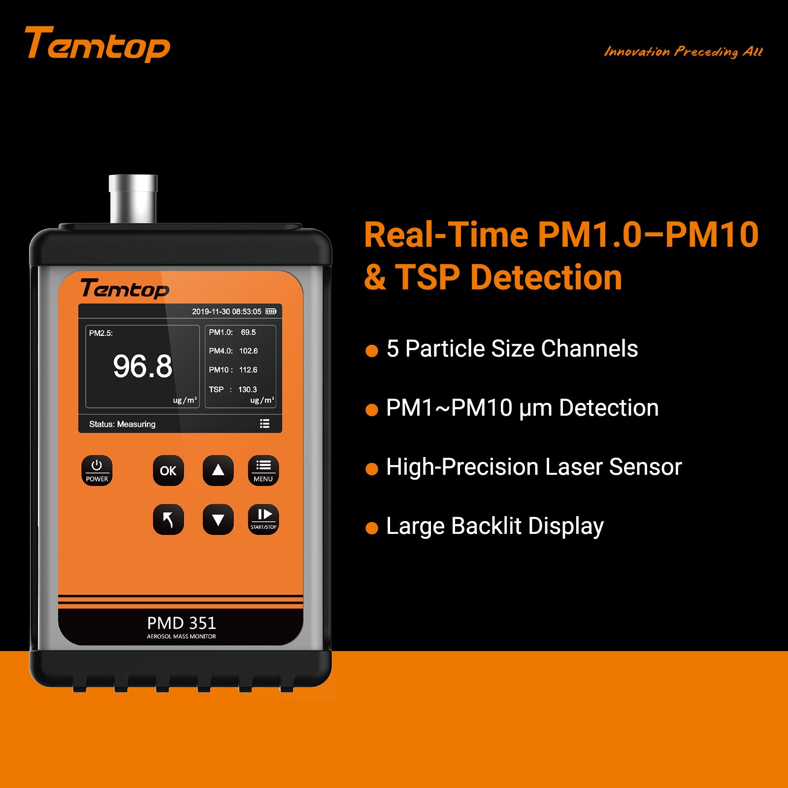 Temtop Handheld Particle Counter Particulate Meter for PM1.0/PM2.5/PM4.0/PM10/TSP PMD 351