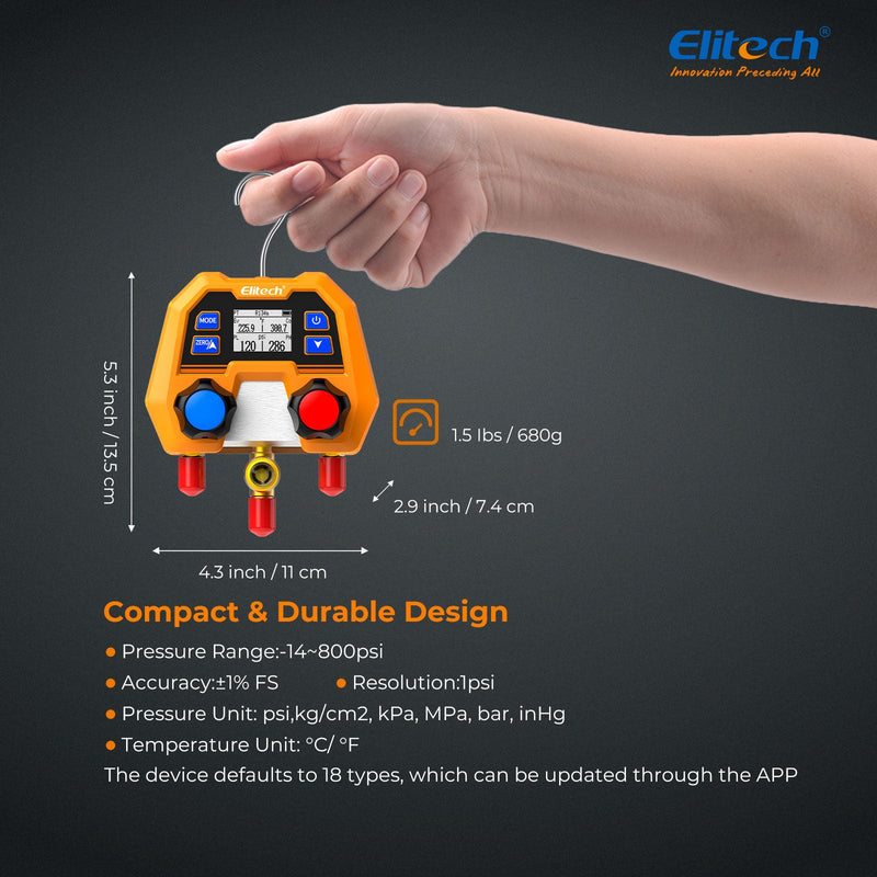 (Pre - order) Elitech Digital Manifold Gauge for HVAC, Refrigeration & AC Systems – Pressure & Temperature Measurement, LCD Display, DMG - 2SE - Elitech Technology, Inc.