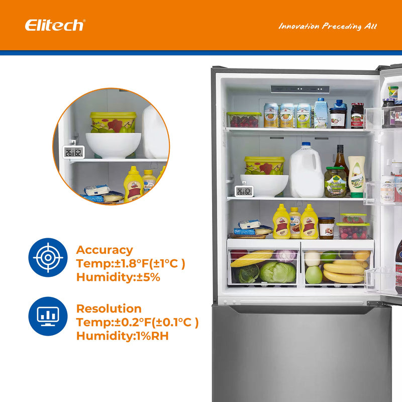 (Pre - order) Elitech Fridge Thermometer Hygrometer Digital Freeze Refrigerator Thermometer Waterproof Large LCD Display TM - 2TH - Elitech Technology, Inc.