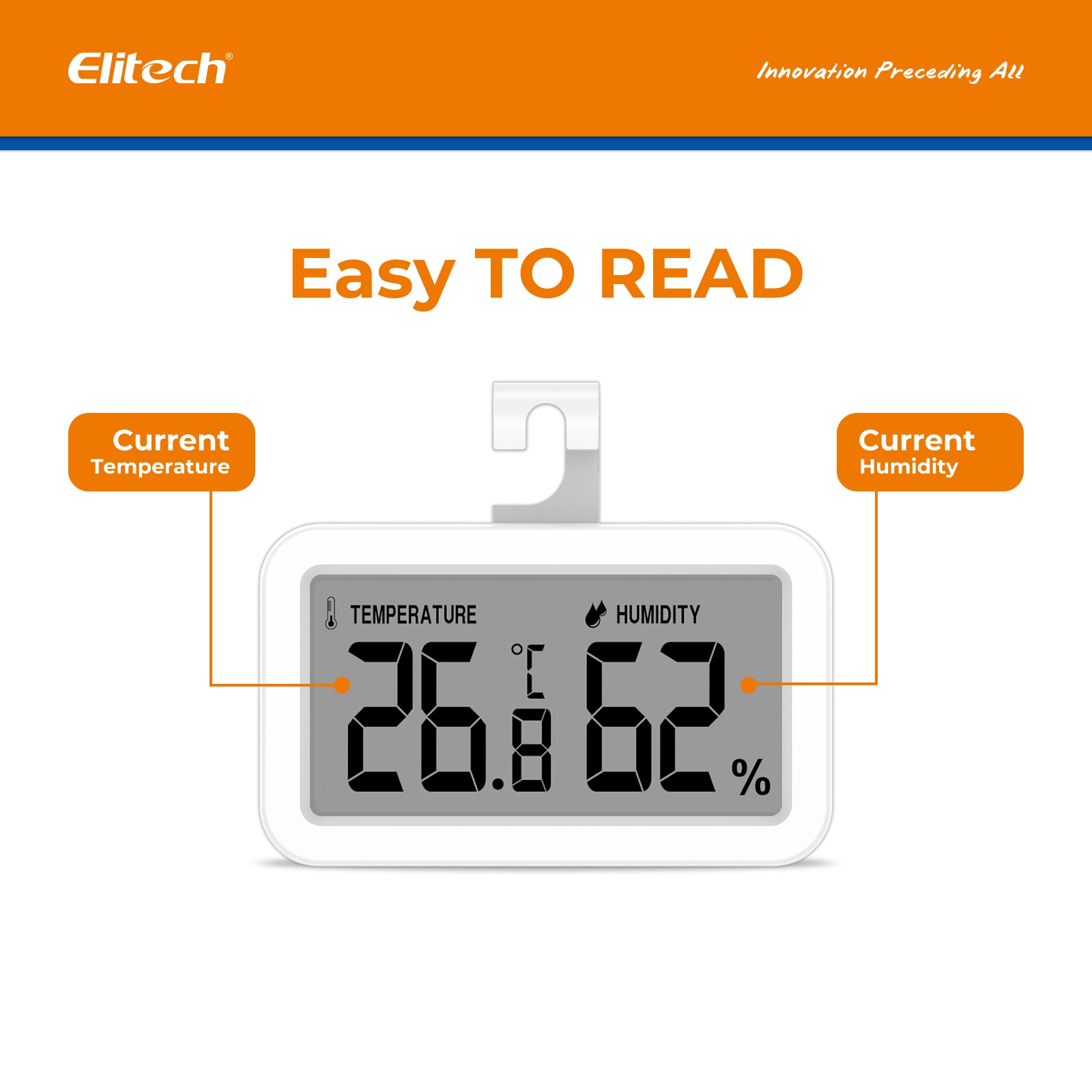 (Pre - order) Elitech Fridge Thermometer Hygrometer Digital Freeze Refrigerator Thermometer Waterproof Large LCD Display TM - 2TH - Elitech Technology, Inc.