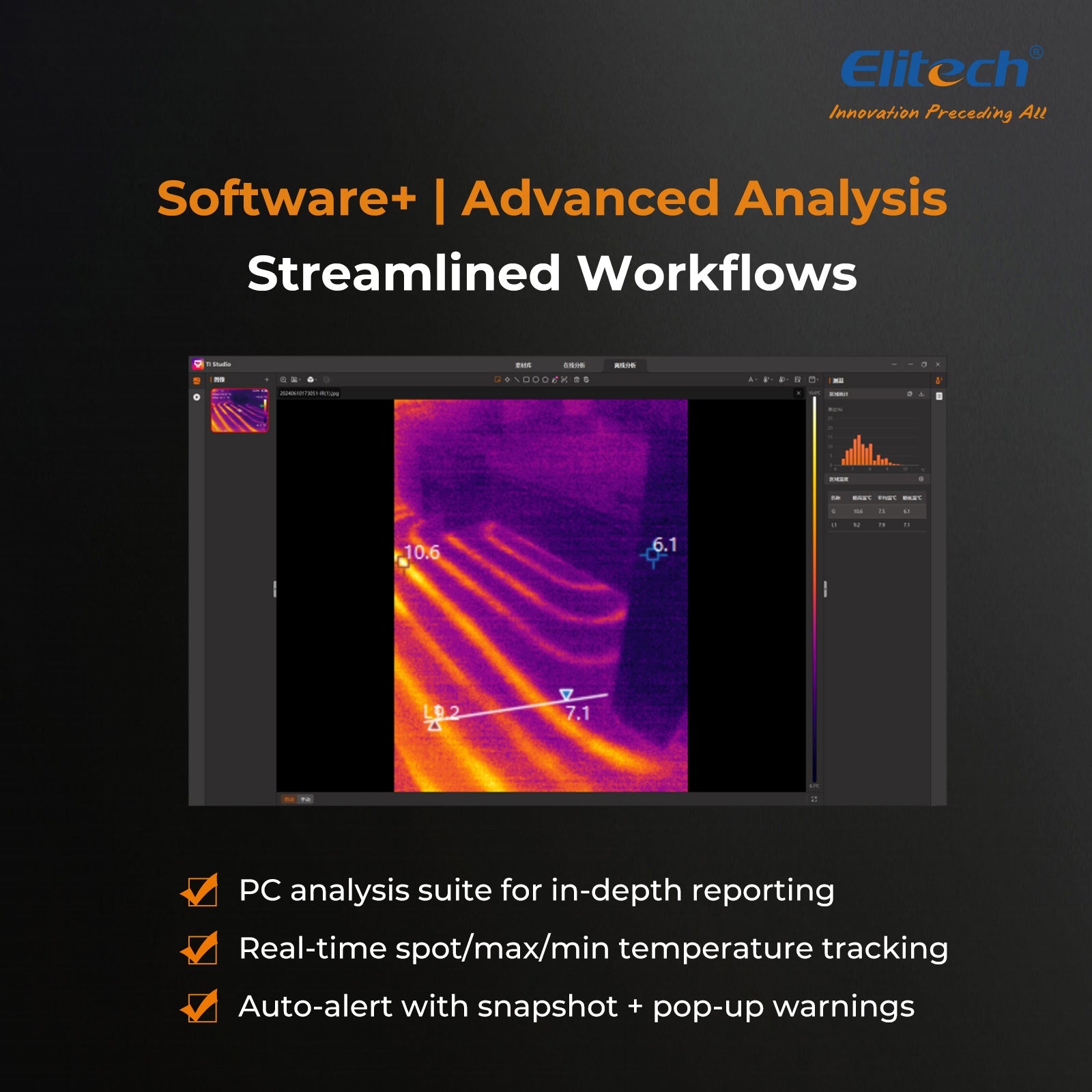 (Pre - order) Elitech TIC - 210 Handheld Thermal Imaging Camera – Infrared Thermal Imager with 256×192 IR Resolution, Real - Time Video Recording, Emissivity & Temp Alarm Settings, for HVAC, Electrical, Building Inspection - Elitech Technology, Inc.
