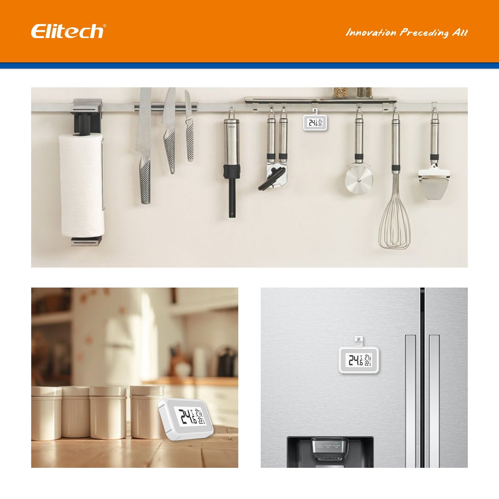 （Pre - order）Elitech Fridge Thermometer Digital Freeze Refrigerator Thermometer Waterproof Large LCD Display Max/Min Record Function TM - 2T - Elitech Technology, Inc.