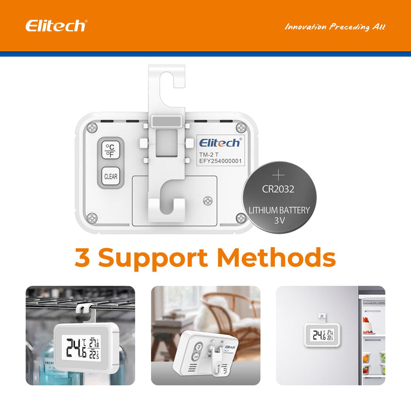（Pre - order）Elitech Fridge Thermometer Digital Freeze Refrigerator Thermometer Waterproof Large LCD Display Max/Min Record Function TM - 2T - Elitech Technology, Inc.