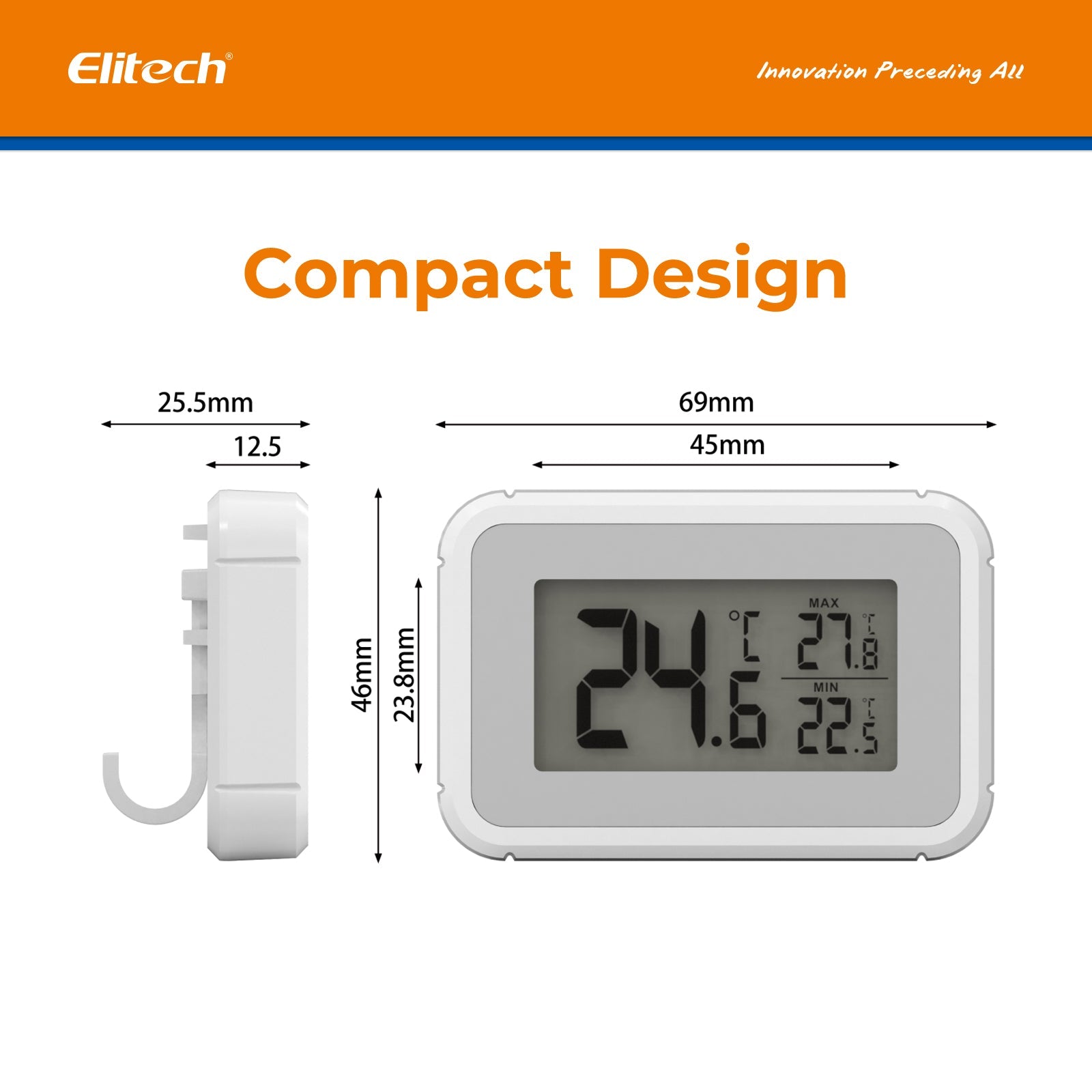 （Pre - order）Elitech Fridge Thermometer Digital Freeze Refrigerator Thermometer Waterproof Large LCD Display Max/Min Record Function TM - 2T - Elitech Technology, Inc.