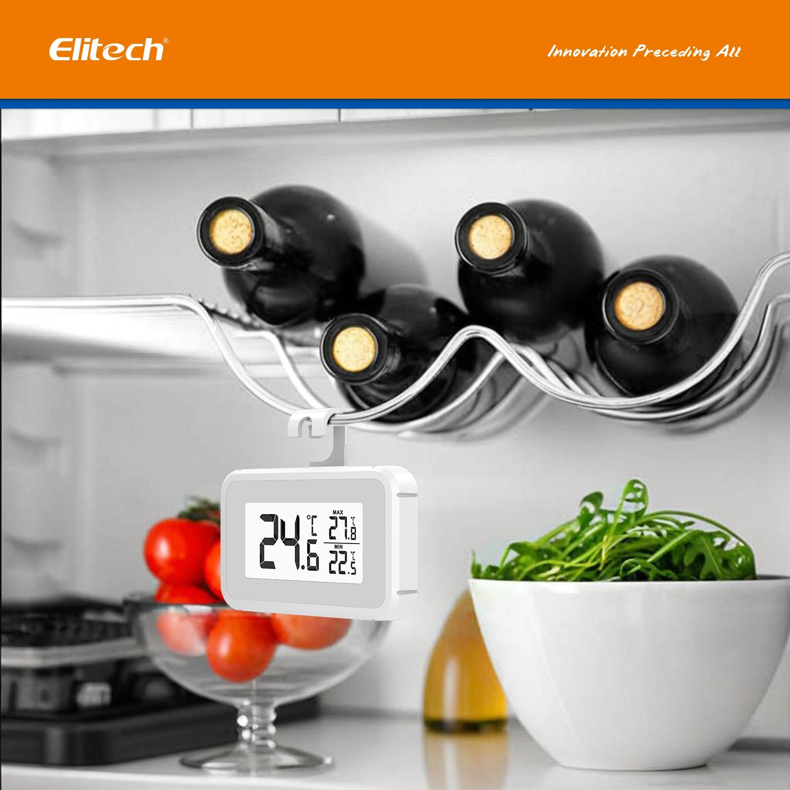 （Pre - order）Elitech Fridge Thermometer Digital Freeze Refrigerator Thermometer Waterproof Large LCD Display Max/Min Record Function TM - 2T - Elitech Technology, Inc.