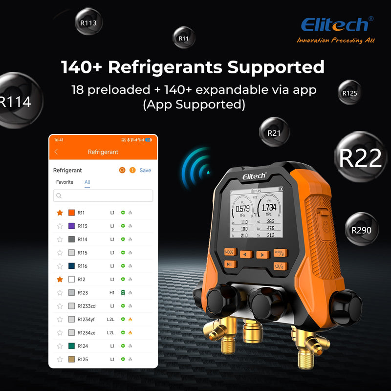 (Pre - order)Elitech MS - 870 HVAC Digital Manifold Gauge Set, 4 - in - 1 Refrigeration Tool with Vacuum, Pressure - Hold, Data Logging, Supports 18 Refrigerants, Bluetooth APP, for HVAC/R Systems - Elitech Technology, Inc.