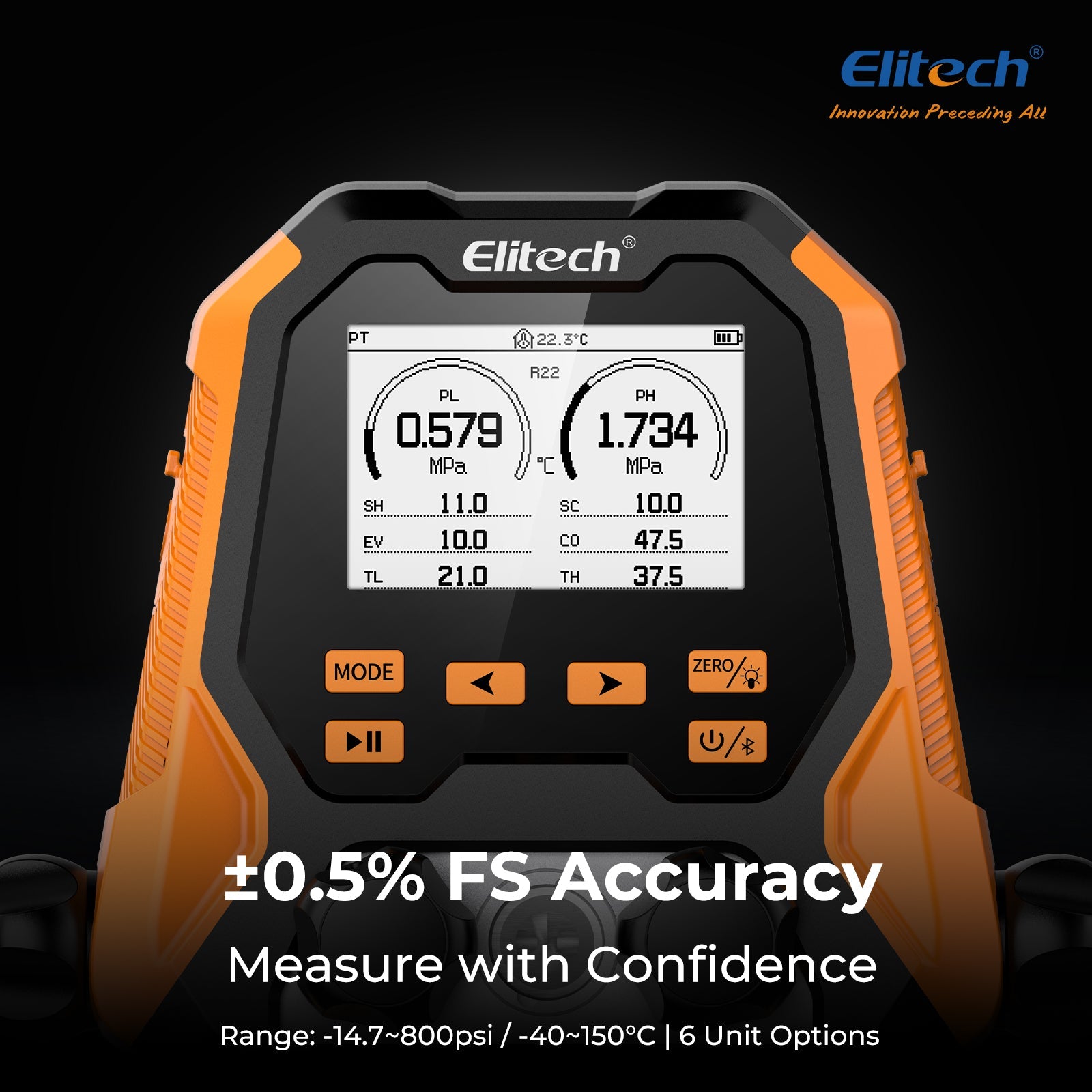 (Pre - order)Elitech MS - 870 HVAC Digital Manifold Gauge Set, 4 - in - 1 Refrigeration Tool with Vacuum, Pressure - Hold, Data Logging, Supports 18 Refrigerants, Bluetooth APP, for HVAC/R Systems - Elitech Technology, Inc.