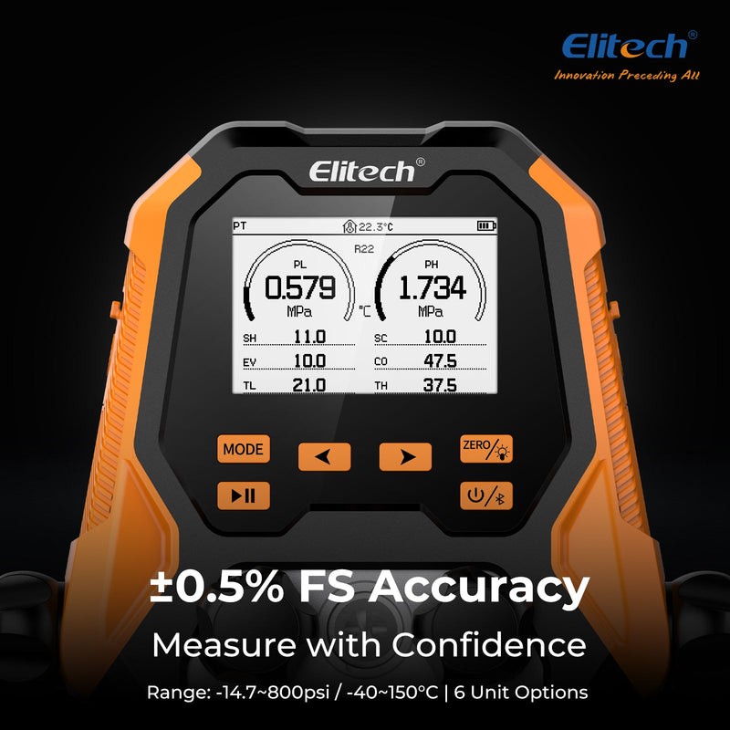 (Pre - order)Elitech MS - 870 HVAC Digital Manifold Gauge Set, 4 - in - 1 Refrigeration Tool with Vacuum, Pressure - Hold, Data Logging, Supports 18 Refrigerants, Bluetooth APP, for HVAC/R Systems - Elitech Technology, Inc.