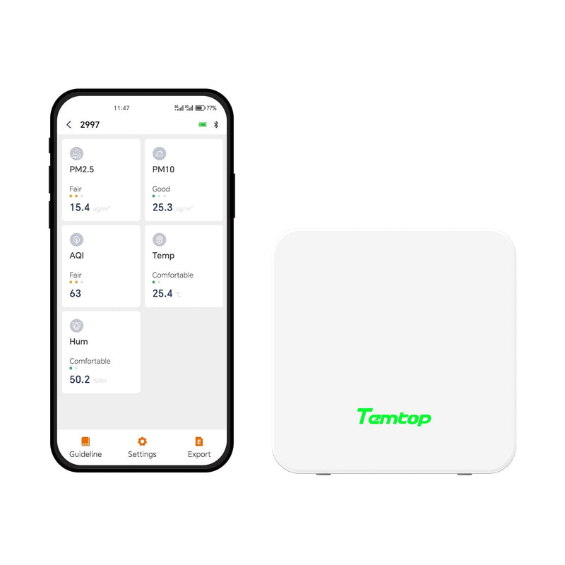 Temtop Air Quality Monitor P2, PM2.5, PM10, CO₂, Temp & Humidity Detector for Home/Office | Accurate PM2.5, CO₂, AQI Readings Bluetooth App - Temtop